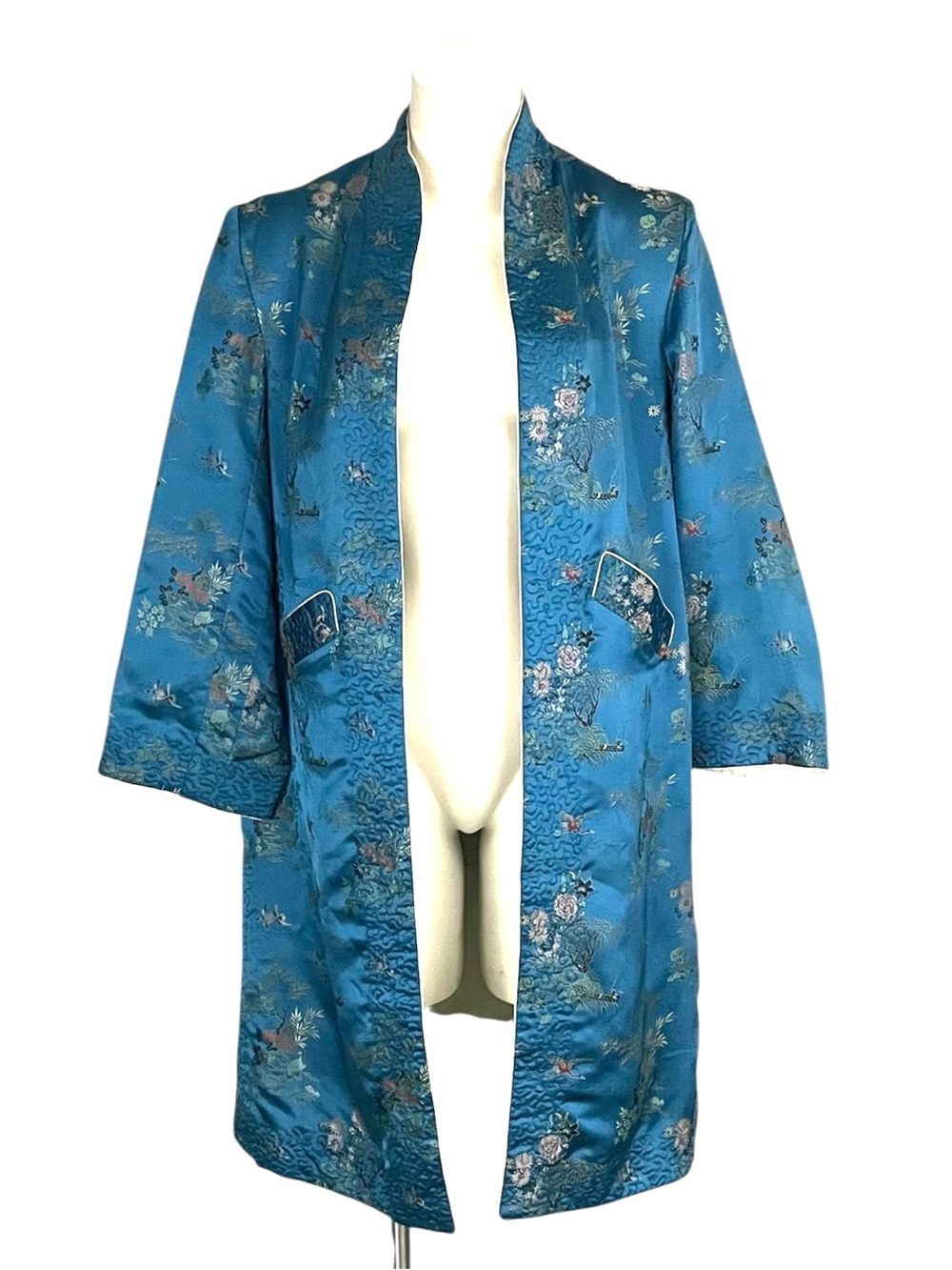 Midcentury Teal Silk Reversible Embroidered Chinese Jacket  Fits Medium